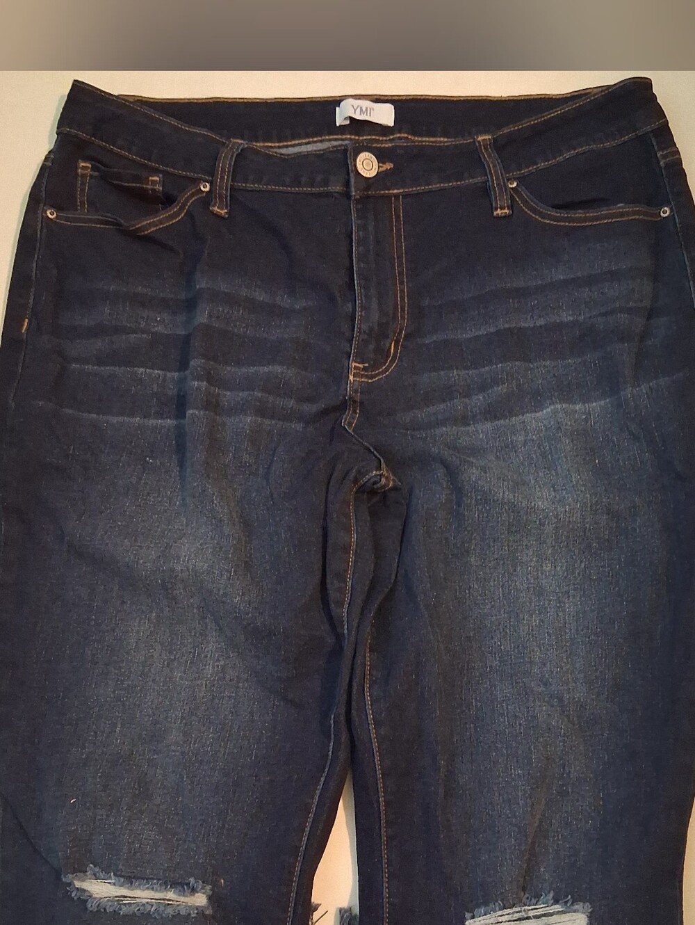YMI Dark Indigo Flare Jeans with Knee Rips